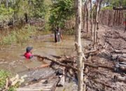Medan Ekstrem, Satgas TMMD Harus Basah-Basahan Pasang Cerucuk di Lokasi Pembukaan Jalan